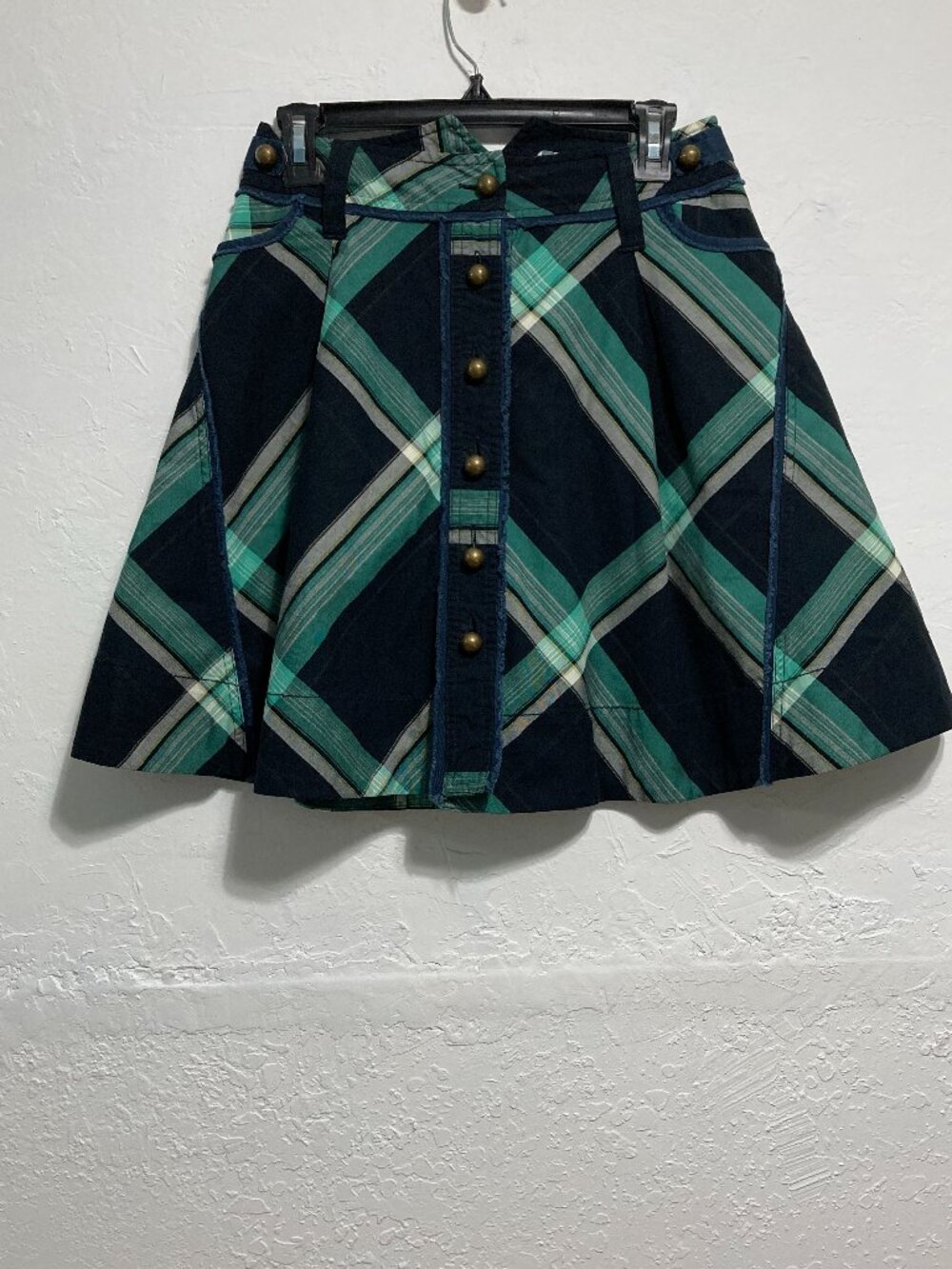 Anthropologie Fei Mini Skirt Preppy Tartan A-Line Button Dark Academia Size 0